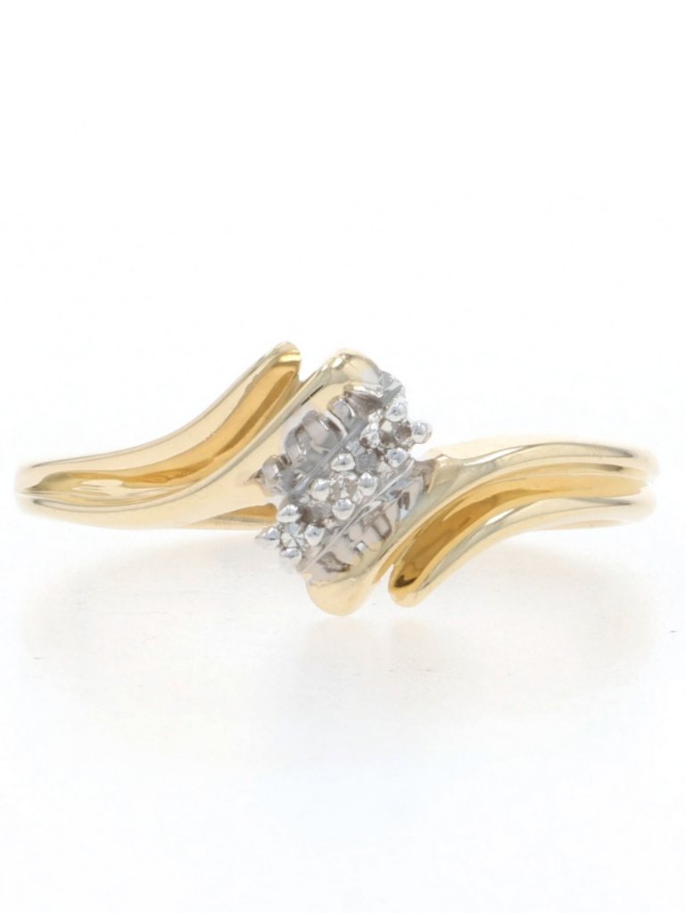 Yellow Gold Diamond Cluster Bypass Ring  10k Single